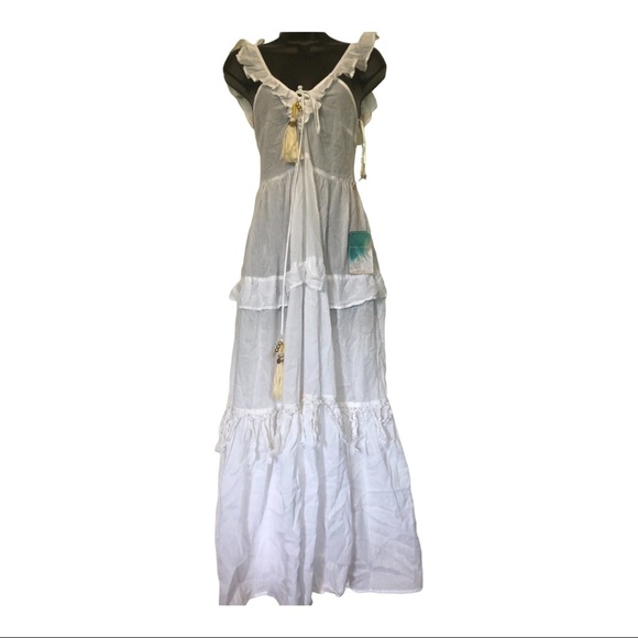 True destinations White prairie flutter strap sleeveless tiered boho maxi dress‎ - Picture 1 of 14